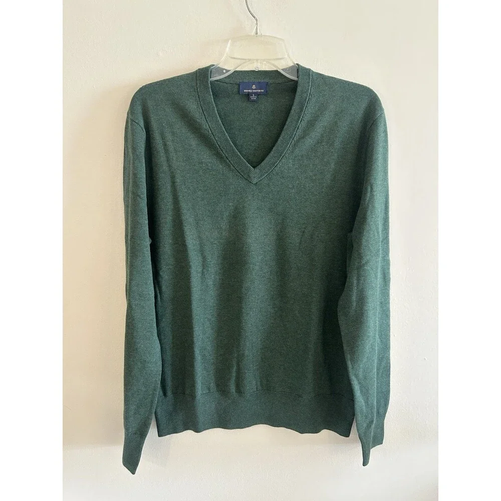 Brooks Brother Sweater Mens S Combed Cotton Dark Green V-Neck Long Sleeve